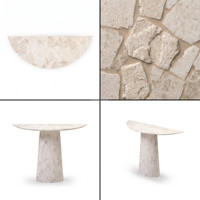 Table console demi-lune de luxe en marbre travertin naturel imperméable avec piétement en mosaïque pour villa, appartement, salle à manger, entrée