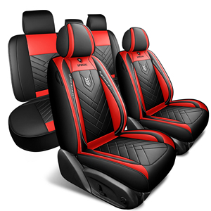 Set Completo di <span class=keywords><strong>Coprisedili</strong></span> Auto in Ecopelle Nero e Rosso, Stile Sportivo Universale - Product Image 3