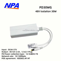 ANPA 48V PoE Splitter terisolasi 30W 12V 2.5A 10/100Mbps IEEE 802.3af/at Dual PD Plug & Play IP kamera CCTV