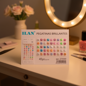 Pegatinas Brillantes de 12mm con Diamantes de Imitación Multicolor para Decoración de Uñas, Aprox. 45 Piezas, Ref. 27099 - Product Image 3