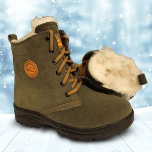 Bottes d'hiver pour hommes, vert militaire, doublées de laine épaisse, chaudes, pour le travail en extérieur, semelle injectée, lacets avant - Product Image 4