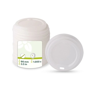 Couvre-gobelets CPLA de 90 mm de diamètre, couleur blanche, avec trou pour boire, compostables, jetables, écologiques - Product Image 1