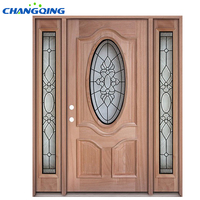 Fournisseur chinois de portes doubles en acajou massif de conception traditionnelle, ouverture manuelle, intérieur, appartement, entrée principale
