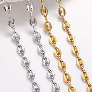 Bijouterie personnalisée, collier en acier inoxydable plaqué or 18 ct, argent, chaîne large et épaisse avec <span class=keywords><strong>boucle</strong></span>, collier pour hommes avec <span class=keywords><strong>nez</strong></span> <span class=keywords><strong>de</strong></span> cochon haricot - Product Image 4