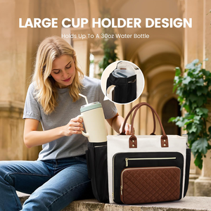 Grand porte-gobelet <span class=keywords><strong>professionnel</strong></span> pour femmes 15.6 pouces mallette pour ordinateur portable <span class=keywords><strong>sac</strong></span> fourre-tout noir-beige-marron Style de mode pour les infirmières enseignants - Product Image 6