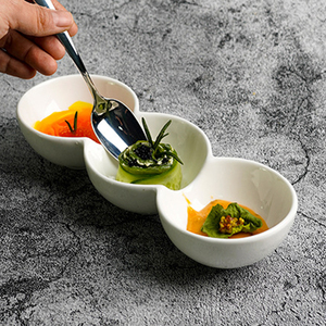 Ensemble de bols modernes à trois compartiments pour sauces et accompagnements, blancs brillants, <span class=keywords><strong>en</strong></span> <span class=keywords><strong>porcelaine</strong></span>, pour desserts et snacks - Product Image 4