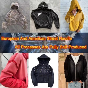 Sudadera con capucha y cremallera personalizada estilo streetwear vintage, desgastada, rasgada, de corte holgado y corto, con bordado, pedrería, lavado ácido y efecto descolorido por el sol - Product Image 2