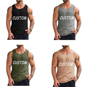 Débardeur de sport personnalisé pour homme, col rond, ourlet incurvé, sans manches, élastique, couleur unie, pour la gym - Product Image 1