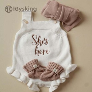 Ensemble barboteuse en tricot d'hiver pour bébé - <span class=keywords><strong>Combinaison</strong></span> en tricot torsadé pour nouveau-né, chapeau et chaussettes 3 pièces, 0-12 mois, cadeau unisexe - Product Image 5