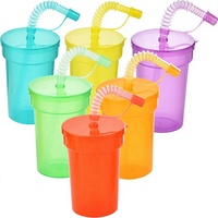 Gobelets de fête pour enfants en plastique incassable et léger, avec couvercles et pailles, lot de 6, 12 oz, gobelets à boire néon colorés, cadeaux de fête
