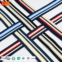 Sangles et rubans jacquard en polyester blanc et rouge tricotés écologiques en gros avec logo personnalisé, et rubans tricotés rayés pour l'habillement