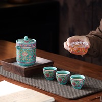 Service à thé d'extérieur en émail coloré, 1 théière et 4 tasses, kit de préparation de thé portable, cadeau d'affaires