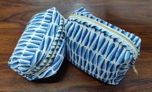 Blue Pattern Zipper Cosmetic Bag Portable <b>Makeup</b> Pouch Travel Toiletry <b>Case</b> Quilted Cotton Organizer - Product Image 1