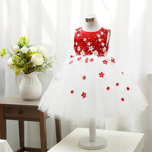 Vestido de Niña para Fiesta, Boda o Cumpleaños, con Corsé Rojo, Falda de Tul y Flores 3D, Estilo Princesa - Product Image 1