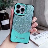 Étui de protection arrière pour téléphone portable en cuir pailleté de luxe, design personnalisé, pour iPhone 13/14/15/16/17/18 Pro Max et pour Samsung