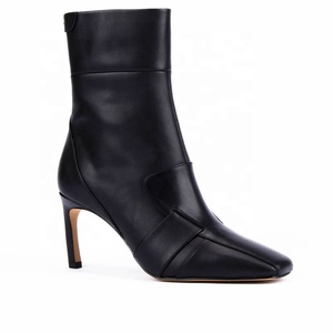 Produttore di stivali personalizzati stivaletti a spillo in vera pelle arancione con punta quadrata da donna stivaletti personalizzati con Logo - Product Image 6