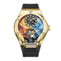 Montre squelette automatique de luxe pour homme HANBORO, 24 heures, mécanique, étanche, cadran en verre lumineux, bracelet en silicone