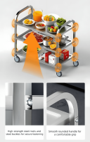 Carrito de Servicio de Acero Inoxidable Desmontable de 3 Niveles, Carrito de Comida, Carrito de Catering, Equipo Comercial