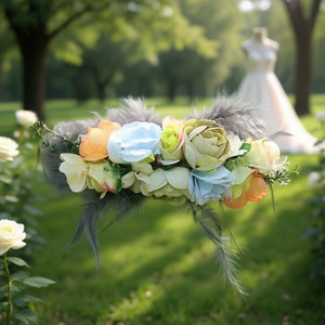 Cintura con ghirlanda floreale con piume e fiori per abito da sposa 70262 - Product Image 3