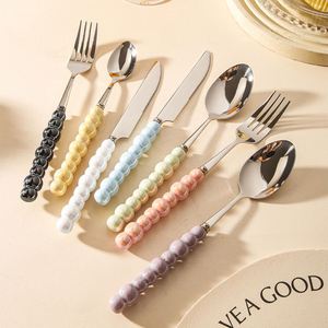 Ceramic Pearl Design Handle Knife Fork <b>Spoon</b> Fairy High Appearance Level Dinner <b>Soup</b> <b>Spoon</b> Western Steak Knife with Hand Salute - Product Image 1