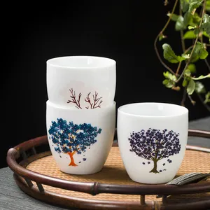 Cangkir teh Sakura ajaib Jepang, Set teh Kung Fu keramik bunga berubah warna suhu dingin panas