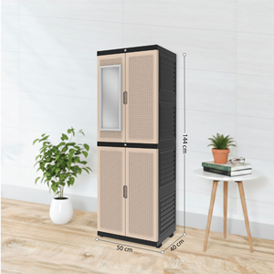 Elegant portable <b>wardrobe</b> with long doors featuring a charming rattan motif, offering multifunctional <b>storage</b> solutions - Product Image 5