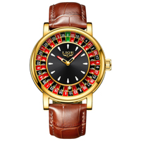 Nouvelle Montre-bracelet de Luxe pour Homme, à Quartz, Marron, Décontractée et Professionnelle, avec Cadran à Billes Rotatives Amusantes, Bracelet en Cuir et Boîtier en Alliage, Style Roulette
