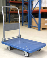 Chariot à roulettes en plastique bleu robuste, plateforme mobile pliable, chariot et outils pour le déplacement, le stockage et le transport