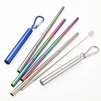 Ensembles de pailles réutilisables pliables en acier inoxydable avec étui en aluminium pour accessoires de bar