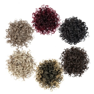 Große lockige synthetische Haar teile Schwarze Frauen Kurze lockige Hochs teck frisur Kordel zug Chignon Gummiband <span class=keywords><strong>Messy</strong></span> Hair <span class=keywords><strong>Bun</strong></span> Scrunch ies - Product Image 2