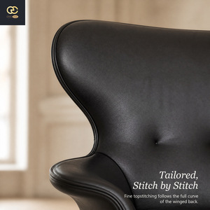 Fauteuil individuel en cuir noir de luxe, rembourré, de style italien moderne, pour salon, design de mobilier de villa, fauteuil inclinable confortable - Product Image 3
