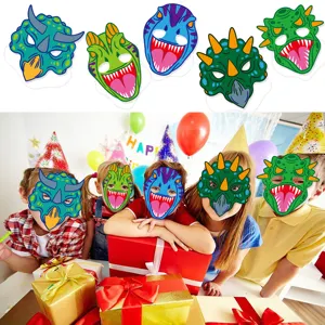 어린이 생일 파티 장식 정글 테마 공룡 파티 용품 어린이 코스프레 만화 동물 종이 마스크 사진 소품