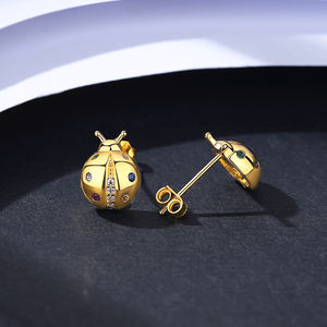 925 argent Sterling plaqué or mignon Cz diamant arc-en-ciel cubique zircone bijoux Animal Coccinella <span class=keywords><strong>coccinelle</strong></span> boucles d'oreilles femmes - Product Image 3