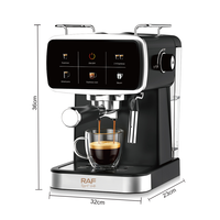 Machine à café expresso 1350W 20 bars avec réservoir d'eau de 1,5L, commande tactile et buse vapeur pour la préparation de café à domicile ou au bureau R.0209