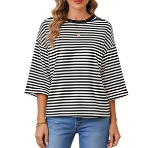 เสื้อเปิดไหล่มีโบว์ด้านหลังสำหรับผู้หญิงเสื้อคอกลมแขนสามส่วนเสื้อลำลองเสื้อยืดแฟชั่น - Product Image 2