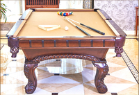 BOJAZND Geschnitzter Massivholz-Poolbillardtisch mit Hochwertiger Naturschiefer-Platte, Echtem Lederbezug, 9 Fuß, Modernes Design