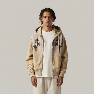 Sweat à capuche unisexe zippé, coupe courte, effet délavé et déchiré, broderie patch, surdimensionné, personnalisé pour homme - Product Image 1