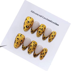 Venta al por mayor, 10 Uds., <span class=keywords><strong>uñas</strong></span> <span class=keywords><strong>de</strong></span> gel pintadas a mano, <span class=keywords><strong>uñas</strong></span> acrílicas hechas a mano francesas amarillas desnudas, prensa <span class=keywords><strong>de</strong></span> alta calidad - Product Image 5