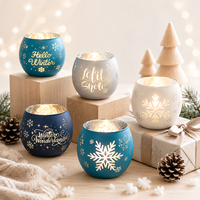 Vente en gros de pots à bougies en verre coloré imprimés flocons de neige de Noël, porte-bougie votif pour la décoration de la maison en période de fêtes, cadeau de mariage