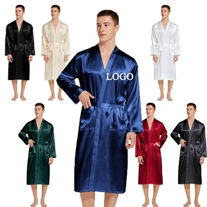 Batas de satén lisas y sexys de talla grande personalizadas, kimono largo, ropa de dormir, camisón, ropa de dormir para <span class=keywords><strong>hombre</strong></span>, albornoz para <span class=keywords><strong>hombre</strong></span> - Product Image 1