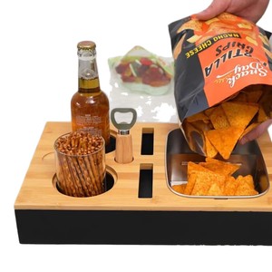 Wooden Sofa <b>Snack</b> Box Multifunctional Desktop Fruit <b>Tray</b> With Beer Holder And Remote Control Storage For Home Use - Product Image 5