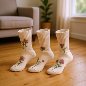 Chaussettes en coton pour femmes DB, motif floral, respirantes, décontractées, sportives, taille unique (5-10), épaisseur standard, saison printemps - Product Image 2