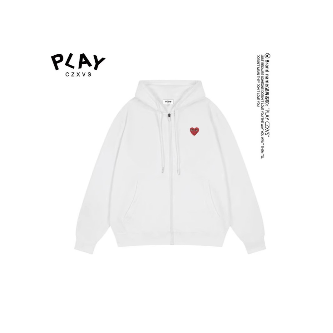 Maglione bianco con cerniera e ricamo - occhio rosso