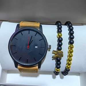 <span class=keywords><strong>Homme</strong></span> à la mode <span class=keywords><strong>montre</strong></span> à Quartz <span class=keywords><strong>bracelet</strong></span> en <span class=keywords><strong>cuir</strong></span> cadran Simple calendrier <span class=keywords><strong>Bracelet</strong></span> 3 pièces ensemble montres accessoires pour hommes - Product Image 4