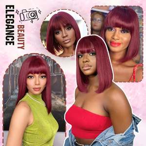 Peluca de Cabello Humano Brasileño Remy con Frente de Encaje HD 4x1, Densidad 210%, Color 99J, Transparente, Sin Pegamento, Pre-Plucked, con Flequillo Recto - Product Image 6