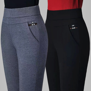 Pantalones casuales elásticos de cintura alta para mujer, pantalones ajustados elásticos grises para uso diario - Product Image 4