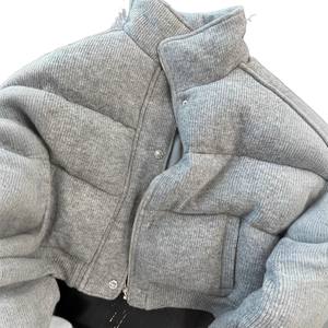 Veste matelassée en coton gris de style coréen 2025 pour femmes, coupe ample, col montant court, épaisse, chaude, polyvalente, en spandex - Product Image 5