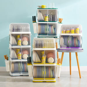 ชั้นวางจานหลายชั้นแบบมีฝาปิด ขนาดใหญ่ รูปทรงสี่เหลี่ยม สำหรับเก็บภาชนะบนโต๊ะอาหาร ชาม จาน จากเจียหยาง - Product Image 3