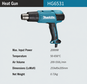 Pistolet à air chaud électrique filaire <span class=keywords><strong>Makita</strong></span> HG5030 HG6530 HG6531 220V 2000W, outil industriel pour le décapage de peinture et le thermorétrécissement - Product Image 5