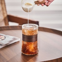 Tasse à café en verre résistant à la chaleur, style vintage, pour latte, Americano glacé, esthétique haut de gamme, anti-brûlure, tasse à thé, motif personnalisé